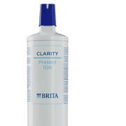 BRITA CLARITY Protect-filter met een blauwe dop op een doorzichtige achtergrond.